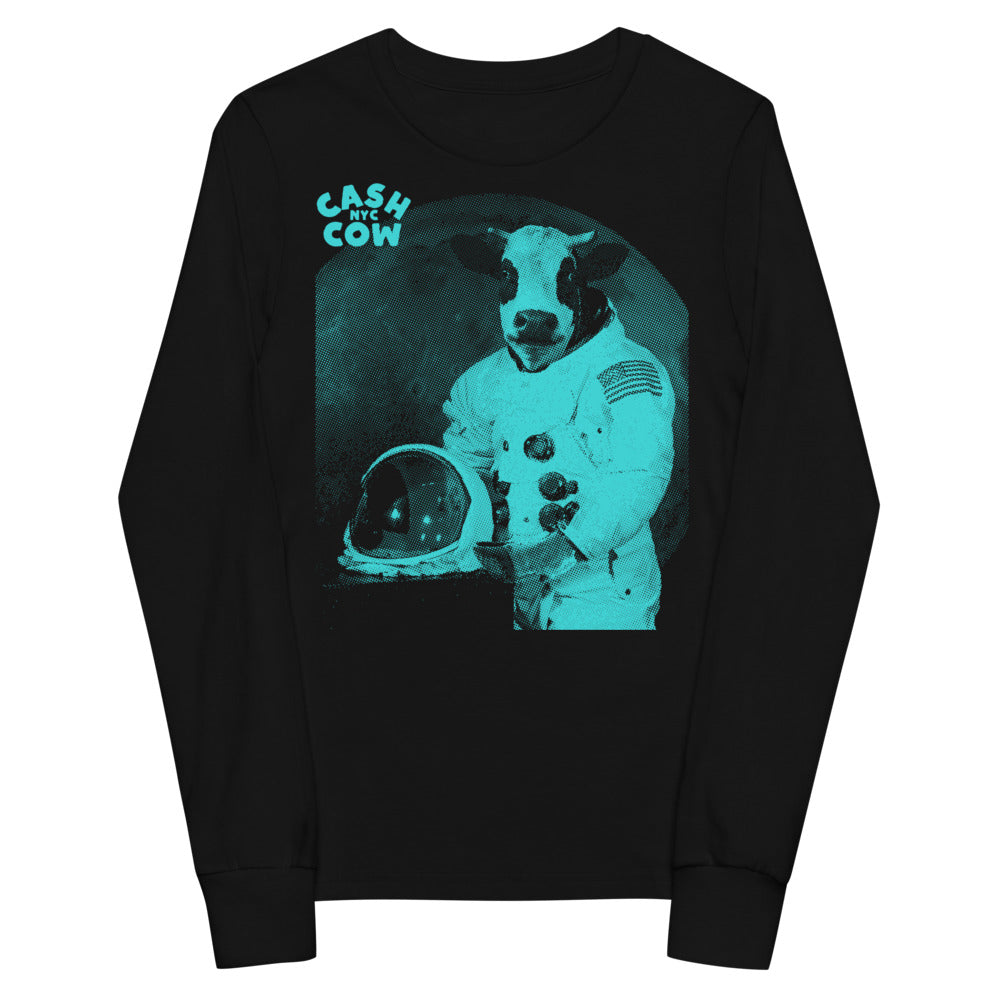 space cow - Black Youth long sleeve tee